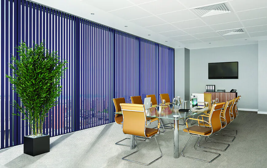 vertical blinds covering large office windows in Ontario boardroom