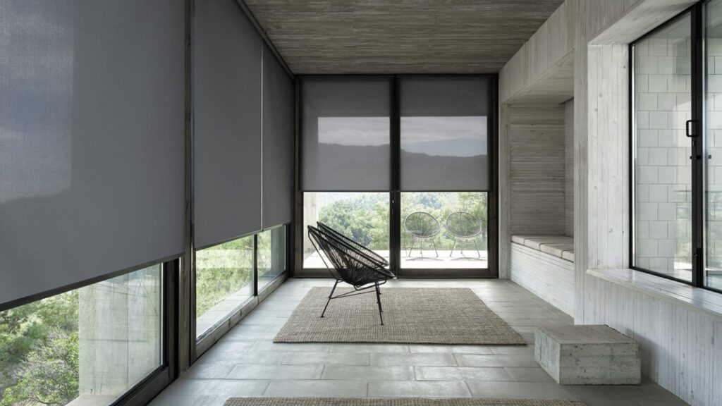 Light-filtering roller blinds installed in Caledon home